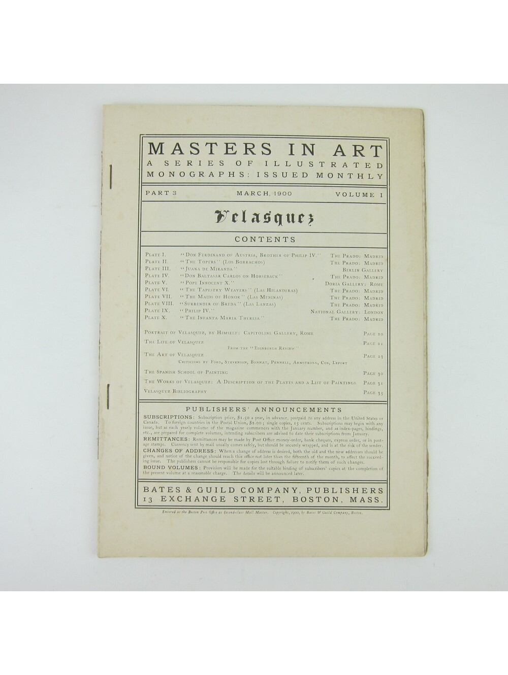 Masters In Art Illustrated Monographs Velasquez Part 3 Vol 1 March 1900 Antique